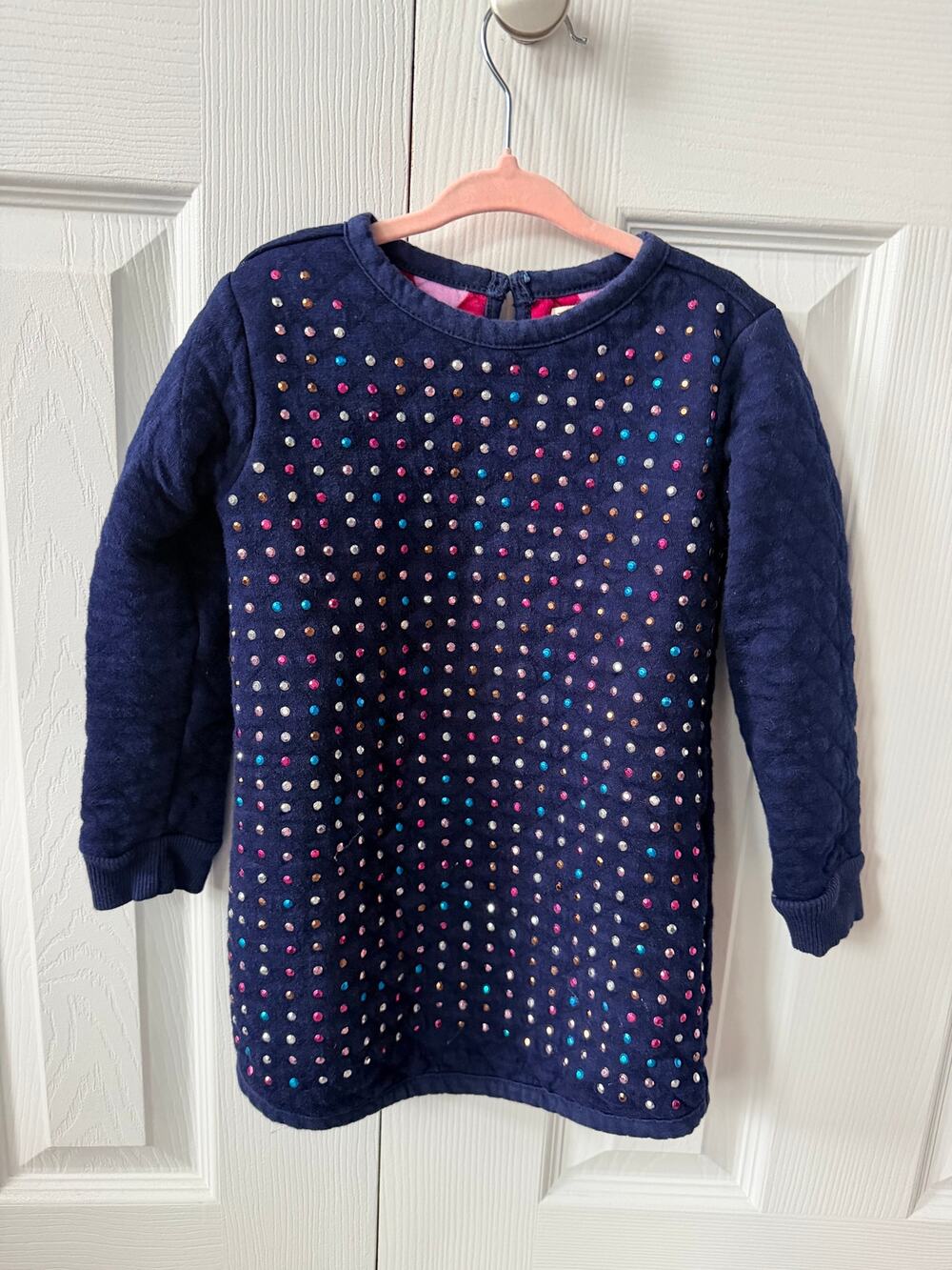 Hatley Navy Quilted Multicolor Rhinestone Long Sleeve Dress Size 4